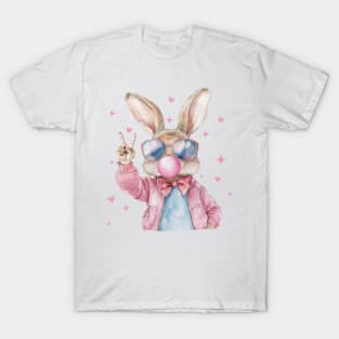 Retro Easter Bunny Blowing Bubble, Vintage Happy Easter, Funny Easter Bunnie Sunglasses Easter Holiday T-Shirt